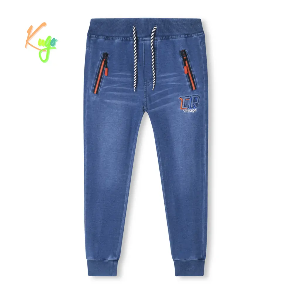Chlapecké riflové tepláky Kugo FK0282 vel. 158 modrá - oranžový zip
