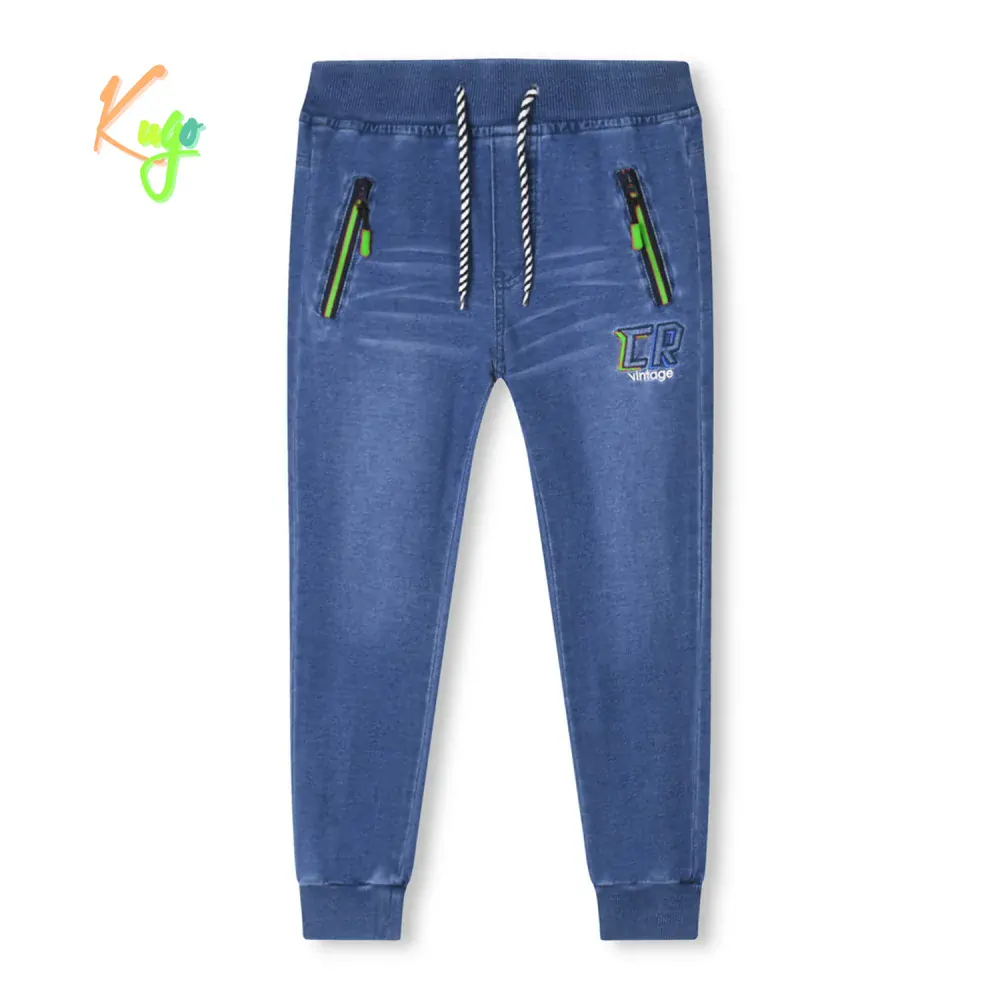 Chlapecké riflové tepláky Kugo FK0282 vel. 158 modrá - zelený zip